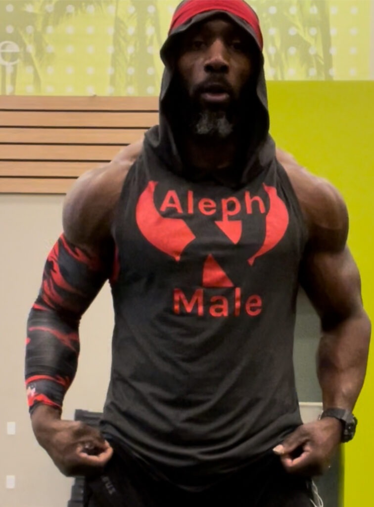 muscle man wearing aleph sleeveless t-shirt